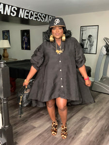 Faux Silk Ruffle Sleeve Swing Dress OS