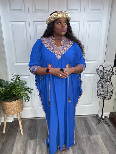 Royal Blue Beaded Luxury Kaftan