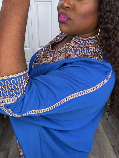 Royal Blue Beaded Luxury Kaftan