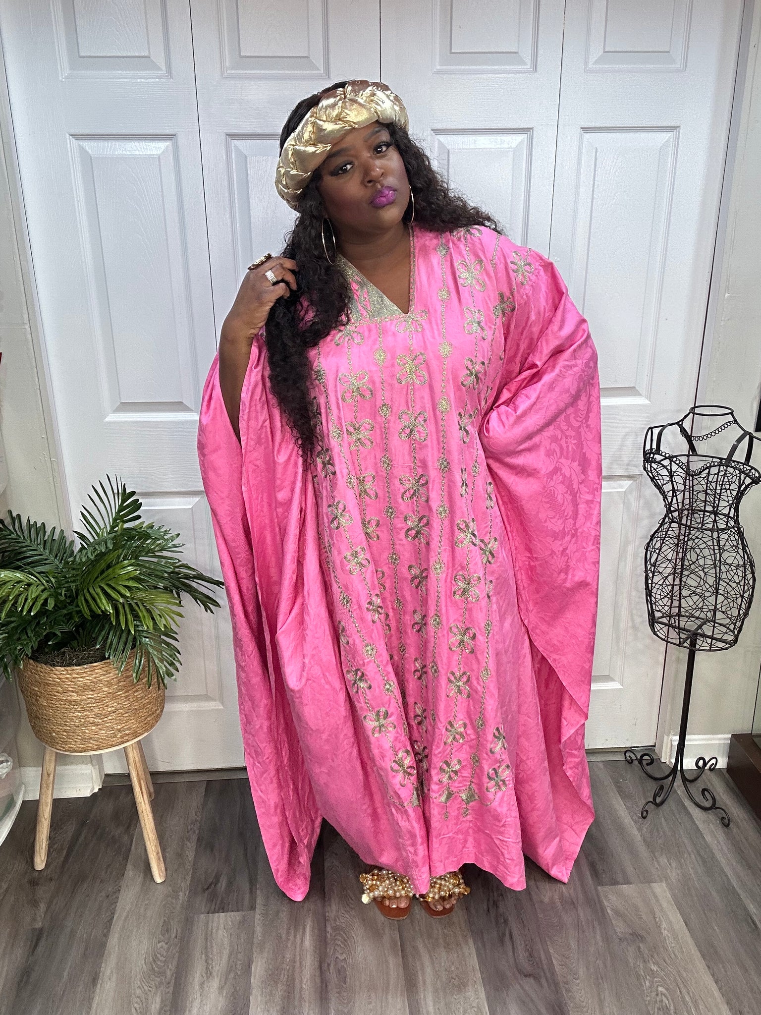 Custom Pink/Gold Embroidered Kaftan