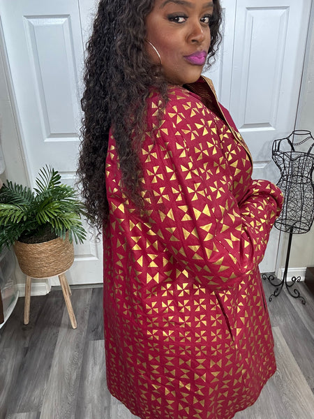 Custom Ankara Maroon/Gold Jacket