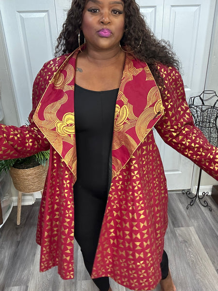 Custom Ankara Maroon/Gold Jacket