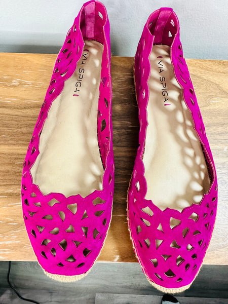 Fuchsia Suede Laser Cut Espadrilles