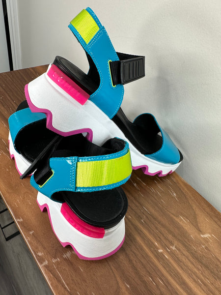 Women's Sporty Leather Upper  Colorful Platform Sandals