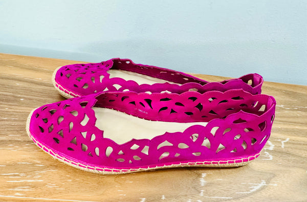 Fuchsia Suede Laser Cut Espadrilles