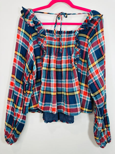 Ruffle Me Plaid Top