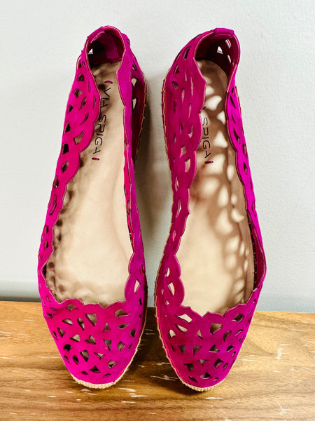 Fuchsia Suede Laser Cut Espadrilles