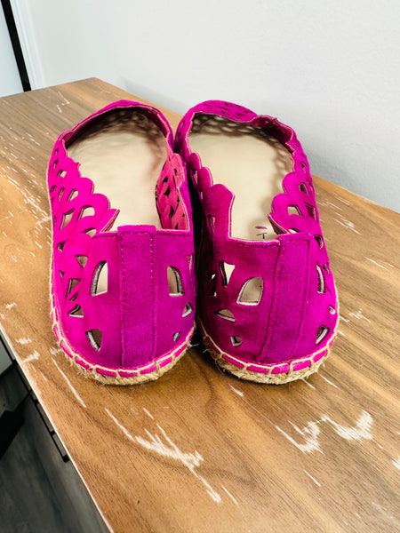 Fuchsia Suede Laser Cut Espadrilles