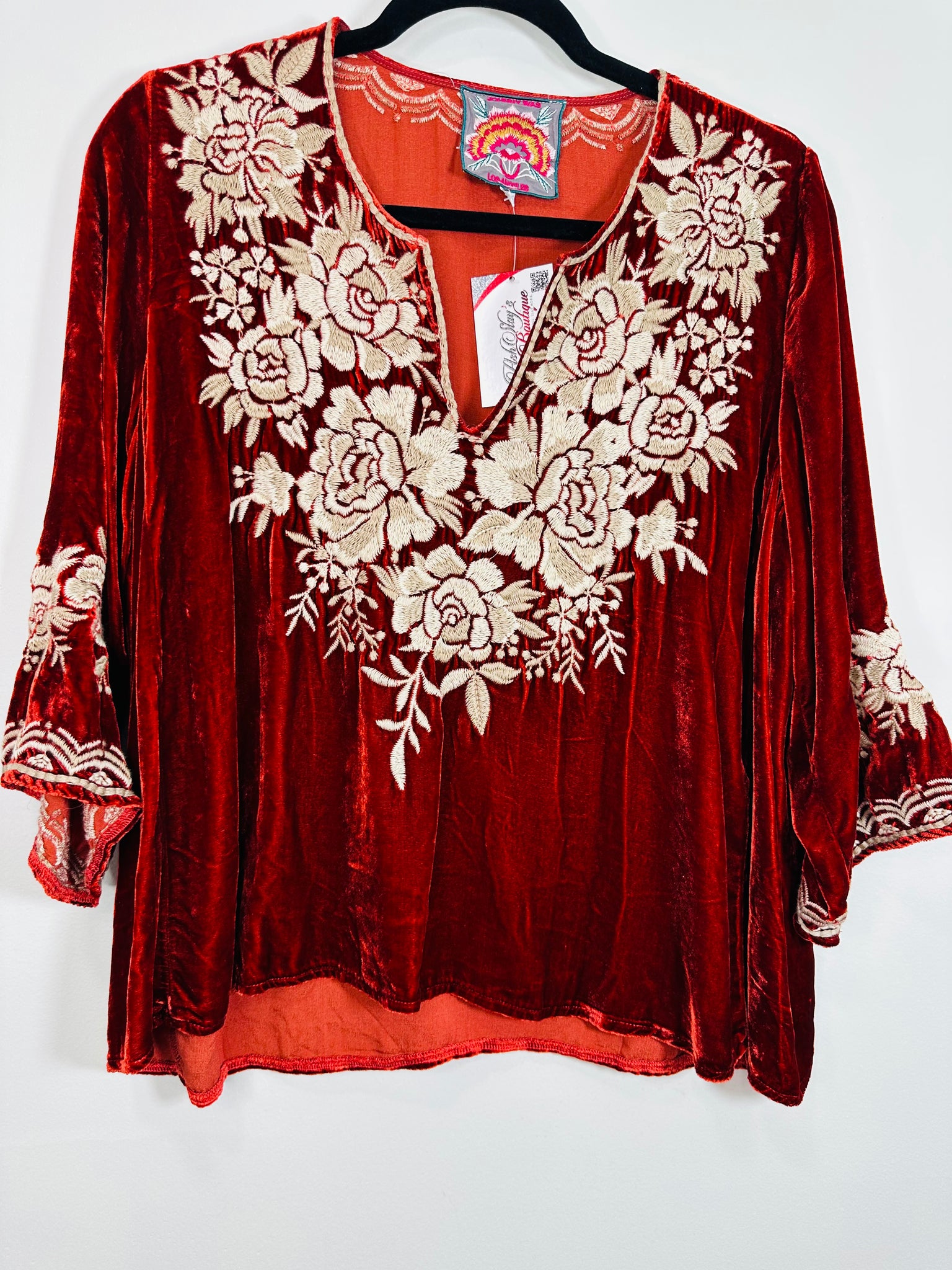 Rust Floral Velvet Flutter Top