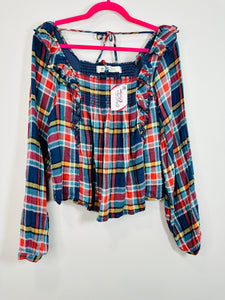 Ruffle Me Plaid Top