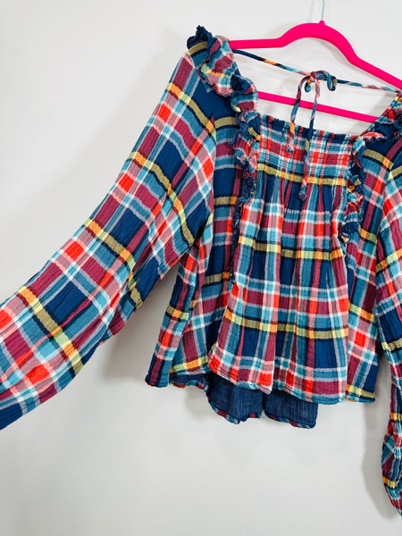 Ruffle Me Plaid Top