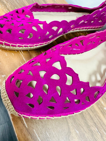 Fuchsia Suede Laser Cut Espadrilles