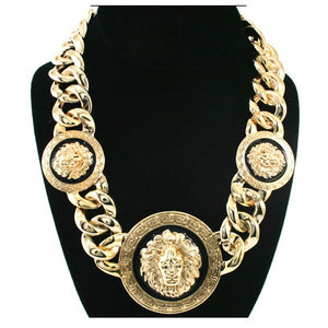 Gold Lion Head Chain Necklace