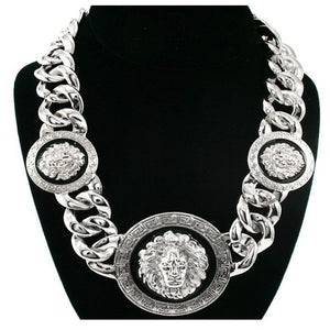 Silver Lion Head Chain Necklace